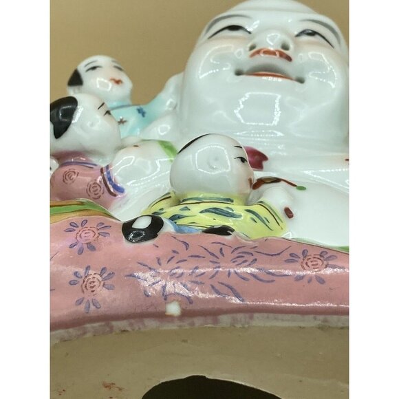 Vintage Chinese Porcelain Happy Buddha Statue With 5 Children READ - Picture 12 of 12